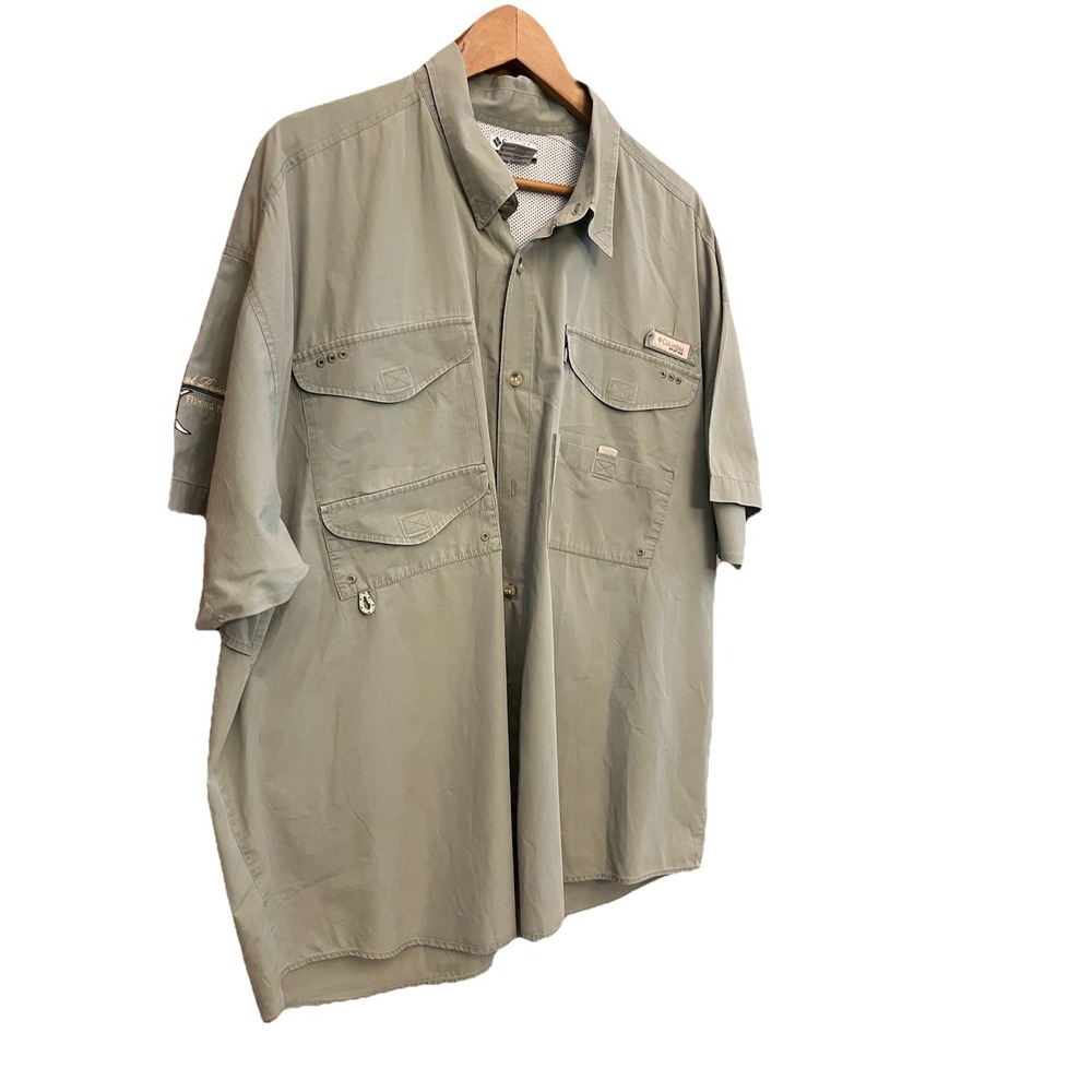 Columbia Shirt Mens 3XL Green Short Sleeve Fishing Button Up PFG Omni-Shade